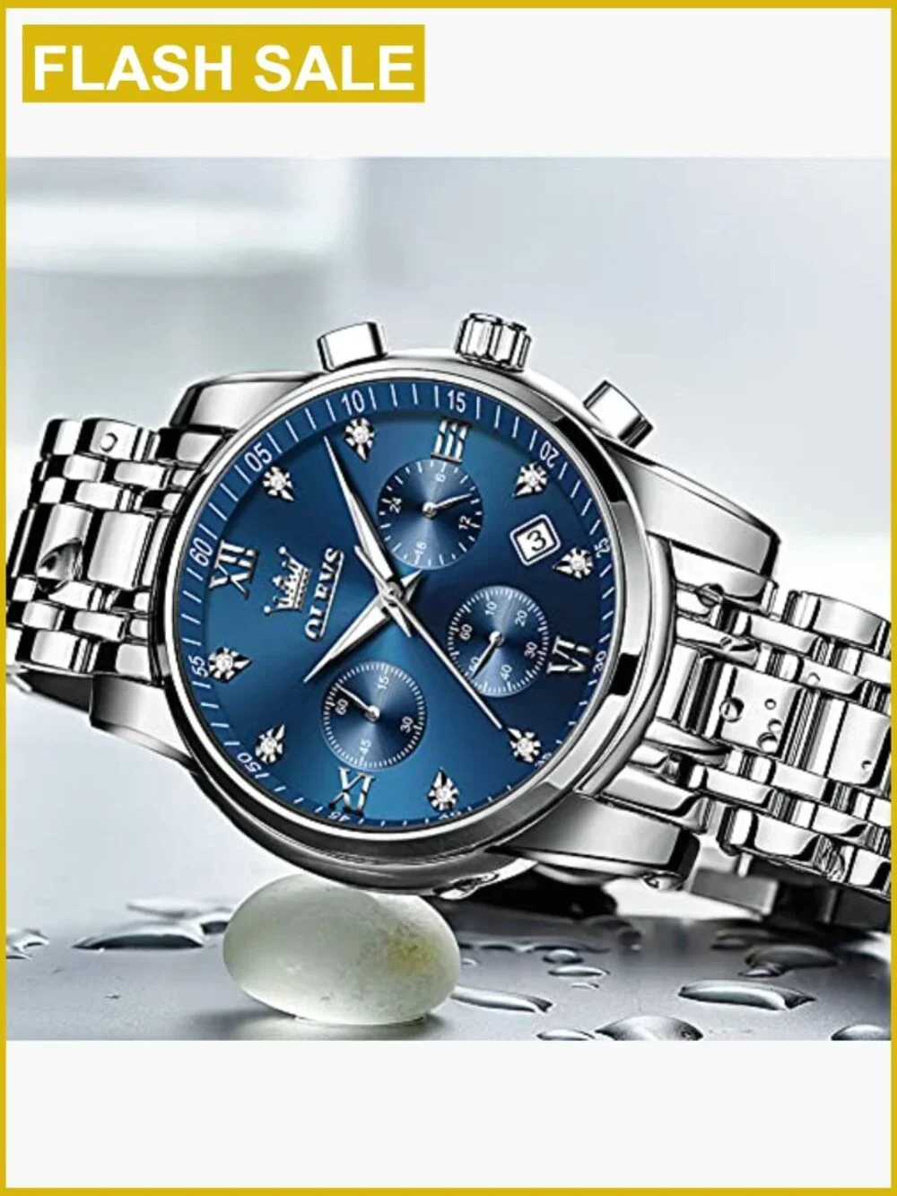 Men's Chronograph Watch Stainless Steel Quartz Waterproof Dress